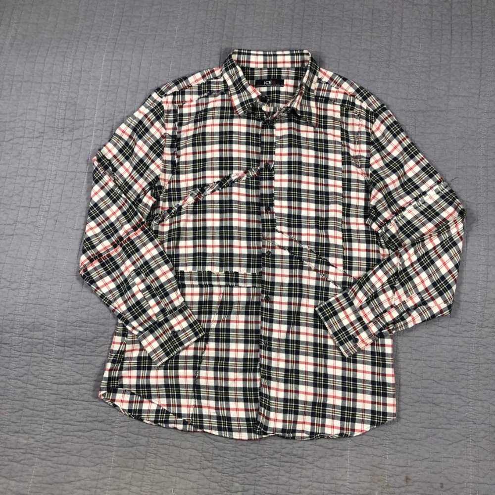 Iceberg Shirt Men 4XL (3XL) Flannel Red Black White Plaid Long Sleeve